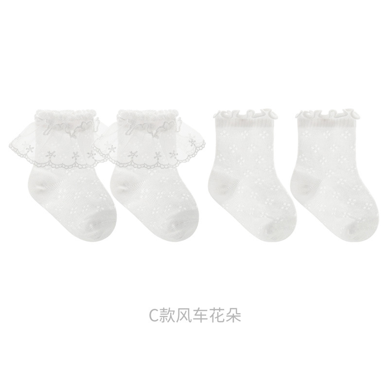 Calcetines para niñas Calcetines de algodón de tubo medio de princesa de encaje transpirable ultrafino de verano Calcetines de bebé de boca suelta deshuesados