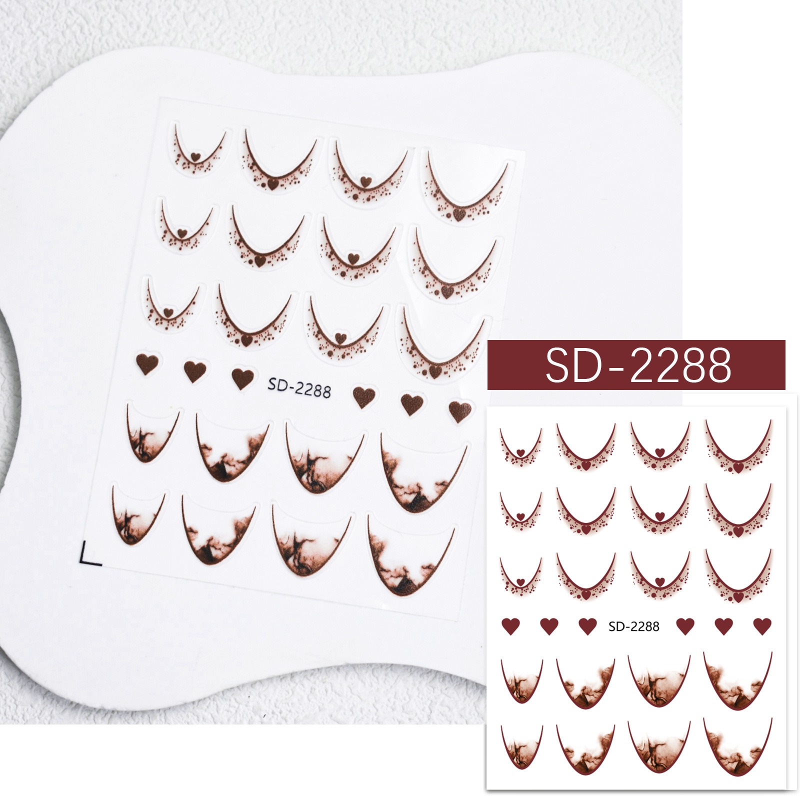 Nail Art French Red Red Nail Etiqueta engomada hueca Plantilla de degradado de inyección de tinta Etiqueta auxiliar Nueva línea de pegatina decorativa de sonrisa