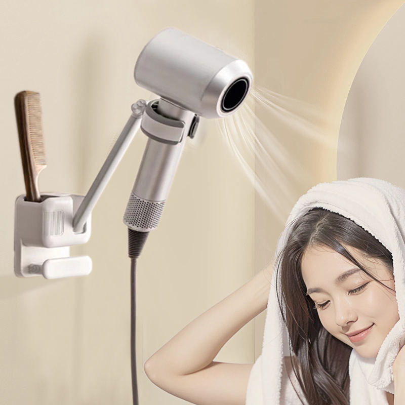 ドライヤーの支えの壁掛け式の穴を開けない浴室のトイレの壁に電気をかけます。|undefined
