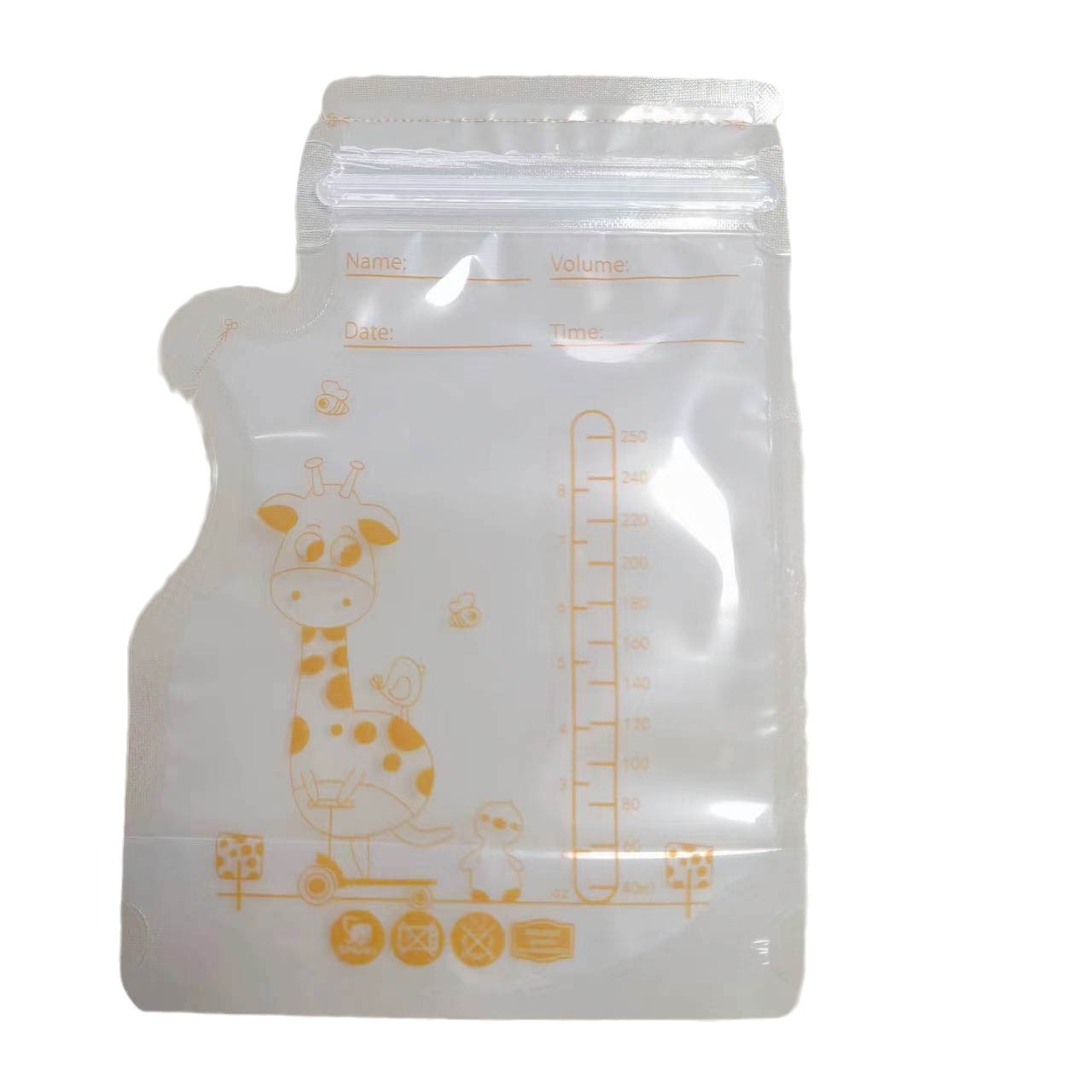 FUENTE fabricante en stock bolsa de leche materna 250ml Caño doble cremallera sellado bolsa de preservación de leche materna al por mayor