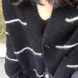 慵懒风休闲长袖黑色毛衣女秋季2025新款小众设计开衫条纹上衣外套