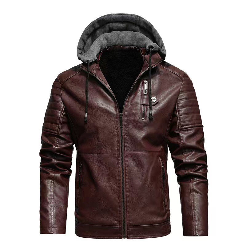 Men's Motorcycle Jacket With Fleece Lining And Hood For Autumn_voghion.com