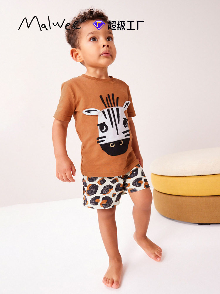 Transfronterizos para malwee set de niños verano nuevo estilo europeo y americano de cuello redondo camiseta de manga corta ropa para el hogar