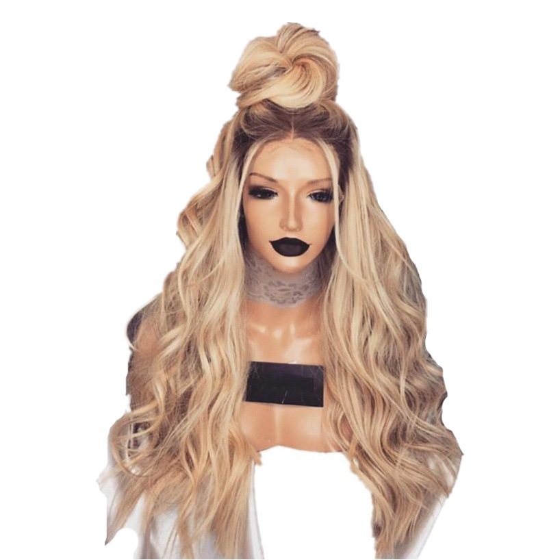 Mujeres transfronterizas de la peluca de teñido en pelo largo y rizado pelo de moda europeo y americano Rosa neto gradiente peluca cabeza