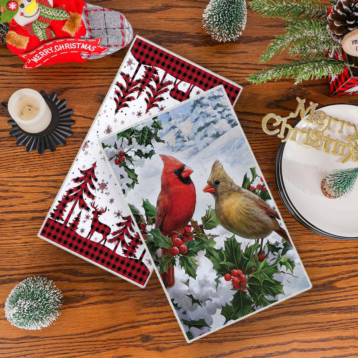 圣诞节餐桌装饰毛巾厨房印花热销圣诞用品跨境专卖柔软