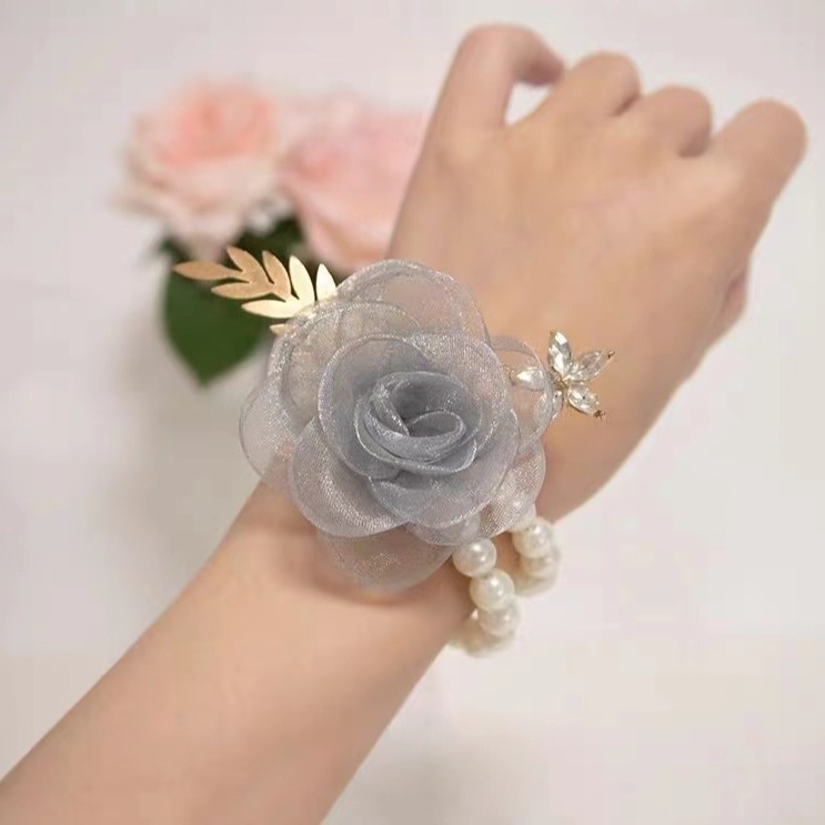 Grupo de flores de la mano de gama alta hermosa pulsera de la boda Fresca de la boda de estilo coreano muñeca flor Mori dama de honor Hermanas image 19