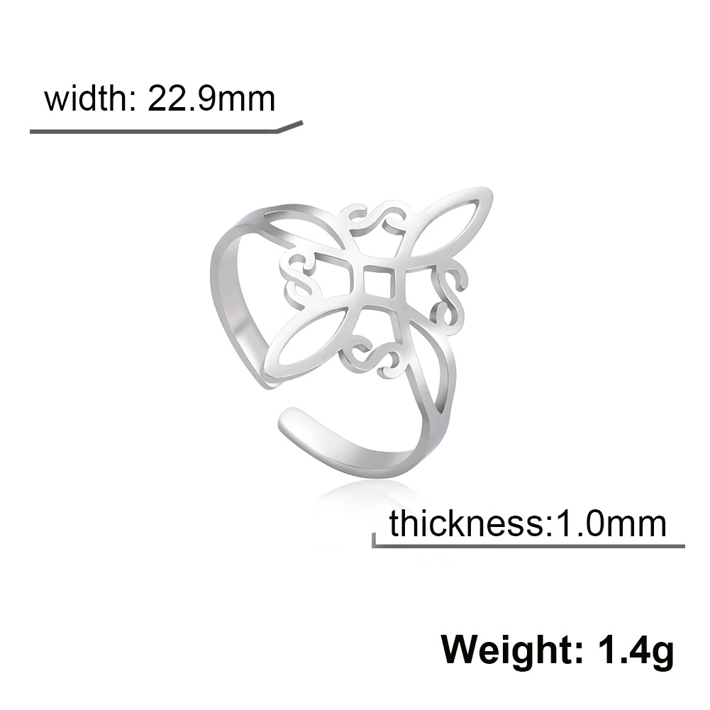 Anillo abierto de acero inoxidable de las mujeres Anillo abierto de nudo celta cuadrado de acero de titanio de comercio electrónico transfronterizo europeo y americano