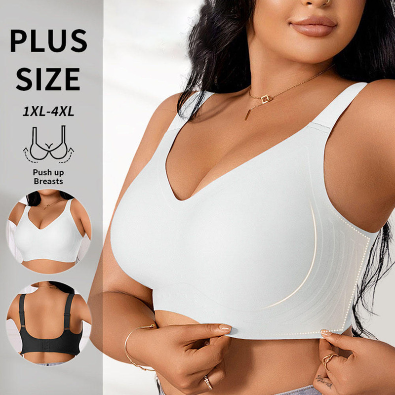 European and American cross-border plus-size seamless wireless bra with removable pads, supportive and shockproof, in stock European and American cross-border plus-size seamless wireless bra with removable pads, supportive and shockproof, in stock