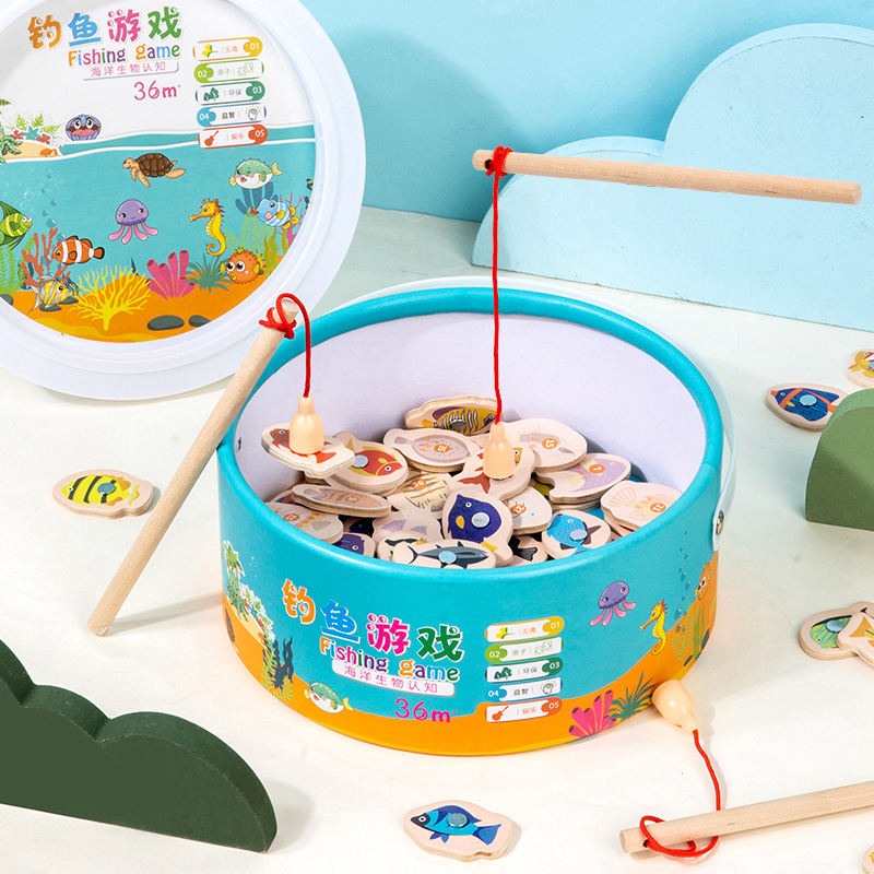 Wooden marine children's cognitive magnetic fishes for fishing