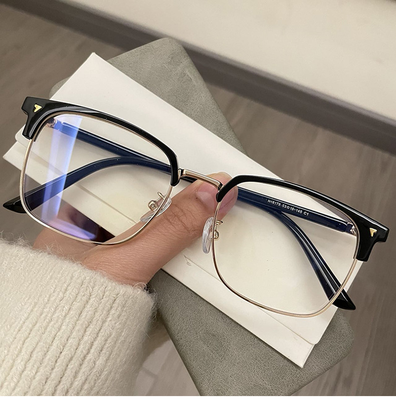Versatile Minimalist Sven Polytechnic Half-Frame Men, Prescription Lenses Available, Stylish Anti-Blue Light Large Frame Glasses For Women_voghion.com