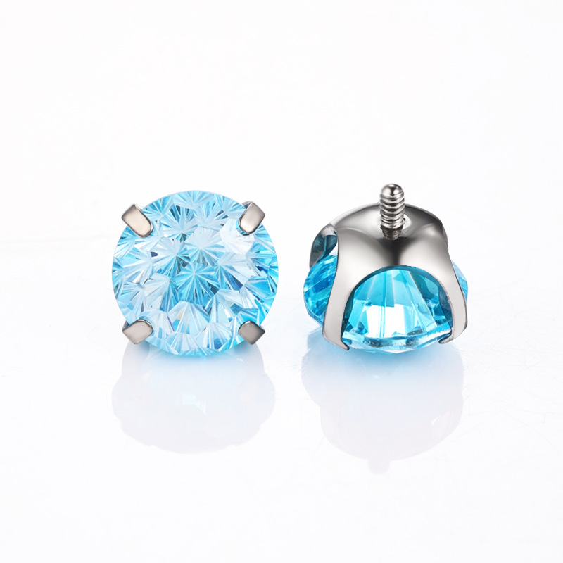 Zesen F136 Titanium Alloy Earring Bowl Bottom Gradient Fireworks Cut Round Bottom Heart Fireworks Zirconium G23 Titanium Earring Nail detail image 15