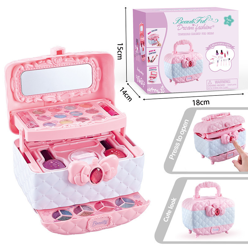 Niños y niñas transfronterizos maquillaje caja de maquillaje juegos de joyería lavable esmalte de uñas lápiz labial sombra de ojos mesa de maquillaje