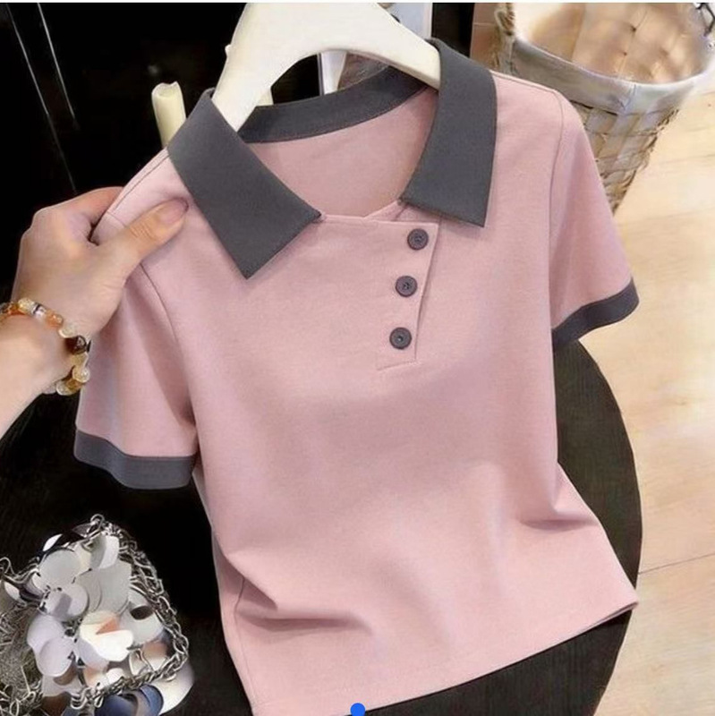 Purple Elegant and Luxurious Summer Women's Loose-Fitting Unique Design Polo Shirt Short-Sleeved T-Shirt Top