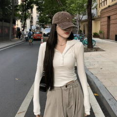 2025新款修身显瘦白色连帽长袖T恤女春季辣妹气质短款打底衫上衣