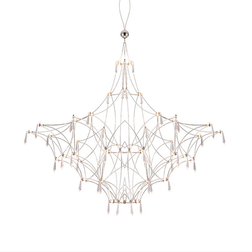 Nordic modern stainless steel LED starry sky chandelier, living room duplex floor light luxury crystal firefly bedroom chandelier