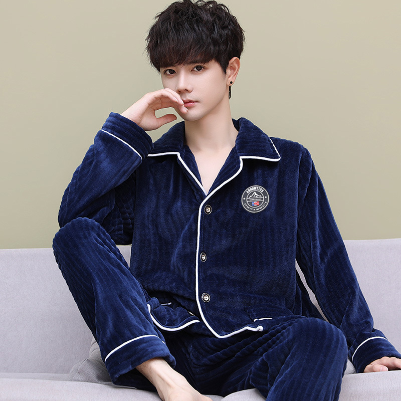 Pareja de otoño e invierno pijamas de terciopelo coral para hombre, traje grueso de manga larga, franela cálida, servicio a domicilio de primavera y otoño nuevo