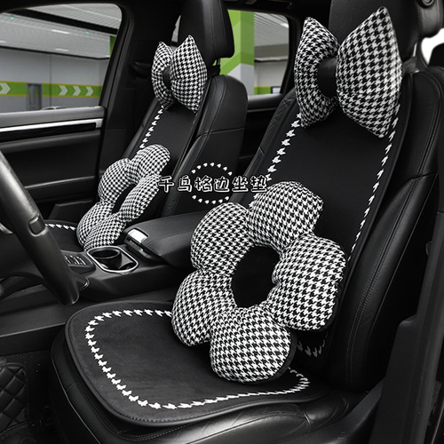 Car seat cushion Winter plush houndstooth print car seat cushion Internet celebrity all-season seat heating cushion