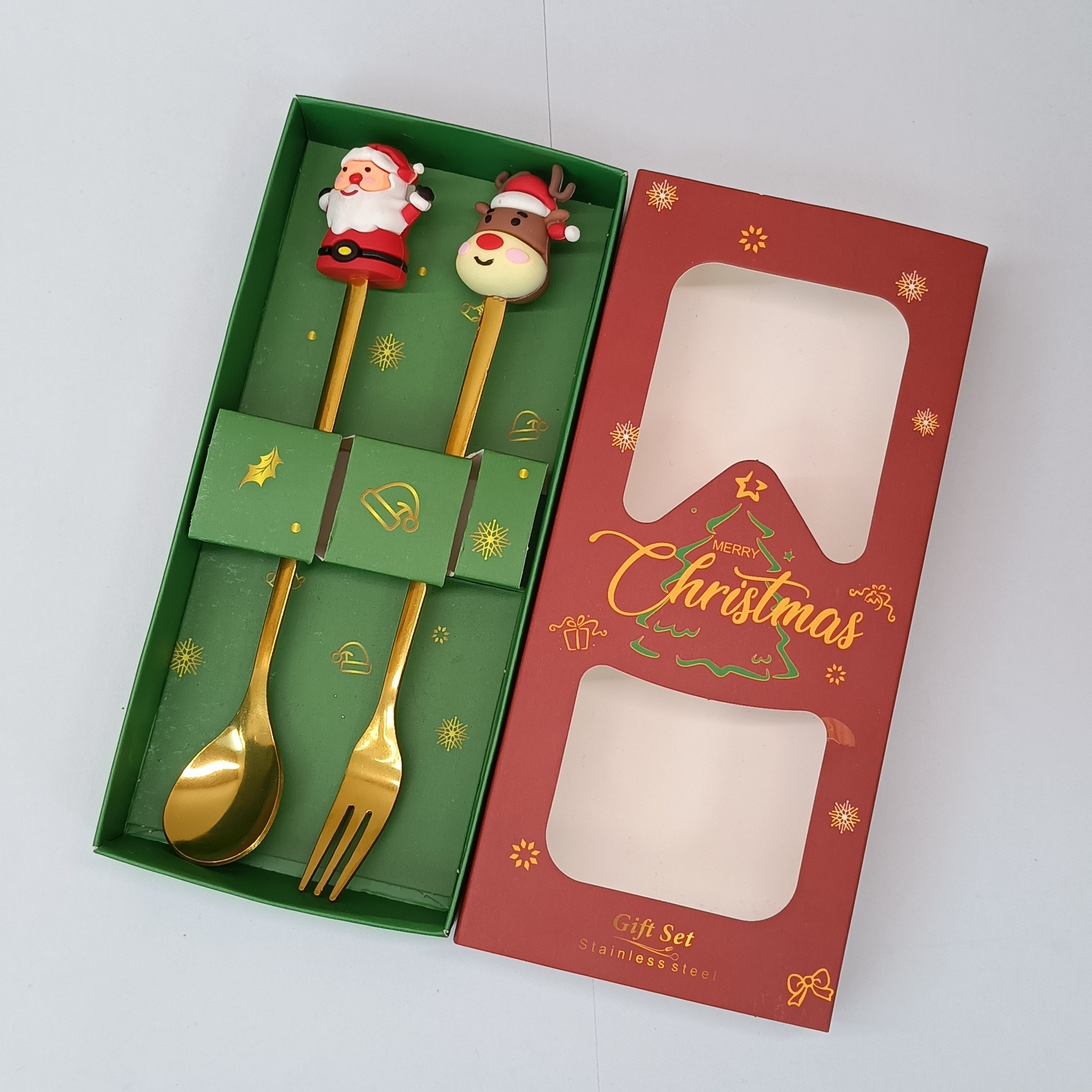 Cuchara transfronteriza de acero inoxidable Santa Claus árbol cuchara de café postre tenedor de fruta muñeca cuchara tenedor vajilla juego de regalo image 7