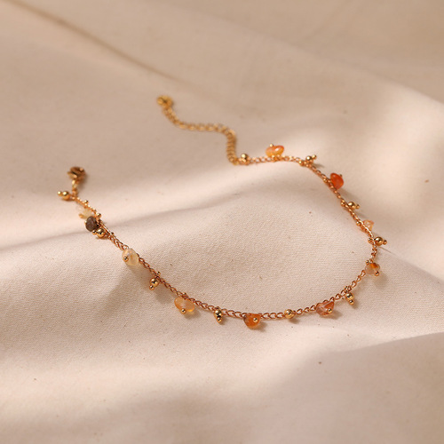 Natural irregular gemstone niche designed ankle chain, copper-plated 18K genuine gold, travel vacation leisure style ankle chain