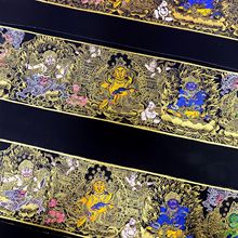 西藏尼泊尔手绘唐卡黄财神桌摆黑金五路财神装饰画精品摆件