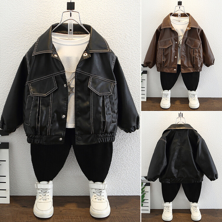 Mingxian Leather 2024 Autumn New Korean Edition Children's Cool and Handsome Jacket Boys' Spring Top_voghion.com