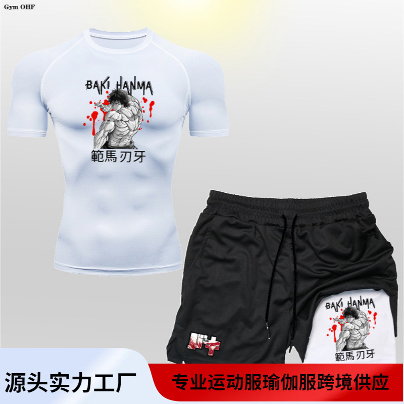 BAKI HANMA Japanese Anime Men's Double-Layer Shorts Short-Sleeved suit Summer Two-Piece Print BAKI HANMA Japanese Anime Men's Double-Layer Shorts Short-Sleeved suit Summer Two-Piece Print