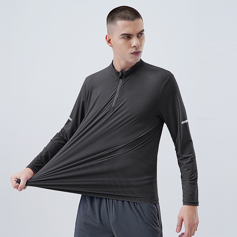 Primavera y otoño nueva manga larga media cremallera ropa de secado rápido deportes fitness suéter transpirable entrenamiento superior correr entrenador camisa
