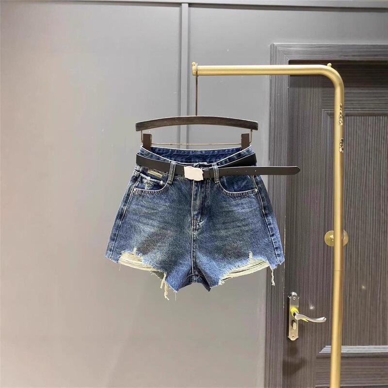 Dark-Colored Denim Shorts for Women, 2025 Summer New European Style Versatile Ripped Frayed Edge Slimming Wide-Leg A-Line Hot Pants Dark-Colored Denim Shorts for Women, 2025 Summer New European Style Versatile Ripped Frayed Edge Slimming Wide-Leg A-Line Hot Pants