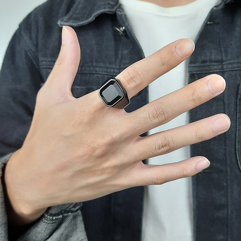 Men's Ring Stainless Steel With Natural Tiger Eye And Black Agate_voghion.com