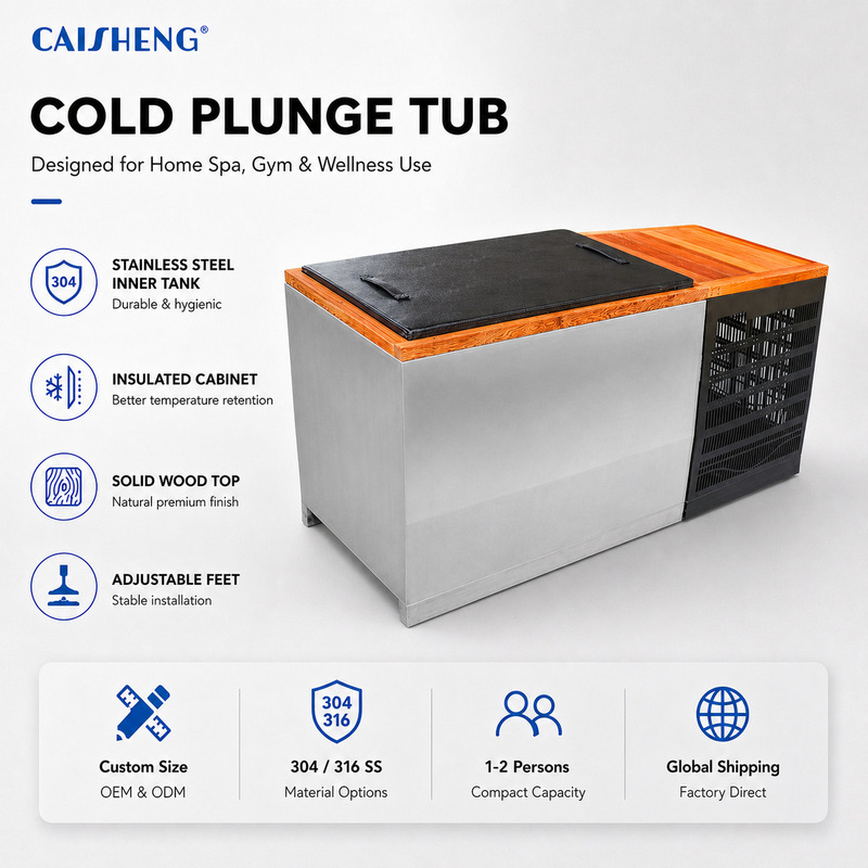 CaiSheng New Product 304 Stainless Steel Ice Bath Tub with Canadian Red Cedar Cover, Detachable Cold Water Bathtub CaiSheng New Product 304 Stainless Steel Ice Bath Tub with Canadian Red Cedar Cover, Detachable Cold Water Bathtub