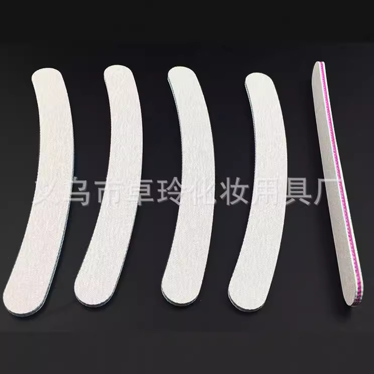 Curvada lima de uñas núcleo púrpura lima de uñas dentada en forma de plátano gris y blanco tira de arena Super esmerilado tira 100/180