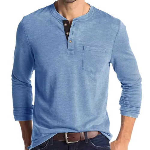 Men's European and American Long-Sleeved Round Neck T-Shirt, Henry Base Shirt for Men, Men's Round Neck T-Shirt Top