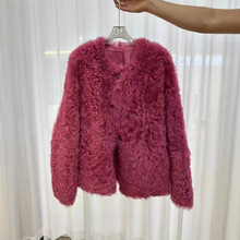 托斯卡纳皮毛一体中长款2024新款真皮羊羔毛卷毛皮草外套女冬季