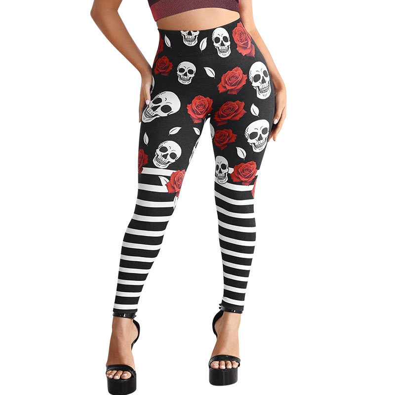 European and American Halloween Pants Cos Skull Pattern Digital Printing Stripesd Small Feet Yoga Pants Tight Leggings for Women European and American Halloween Pants Cos Skull Pattern Digital Printing Stripesd Small Feet Yoga Pants Tight Leggings for Women