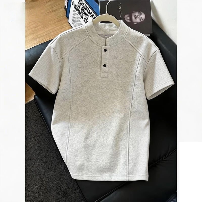 Cross-Border American-Style Short-Sleeve Henley Shirt for Men, Casual Versatile T-Shirt, Summer Top, Trendy Inner Layer, Men's Short-Sleeve