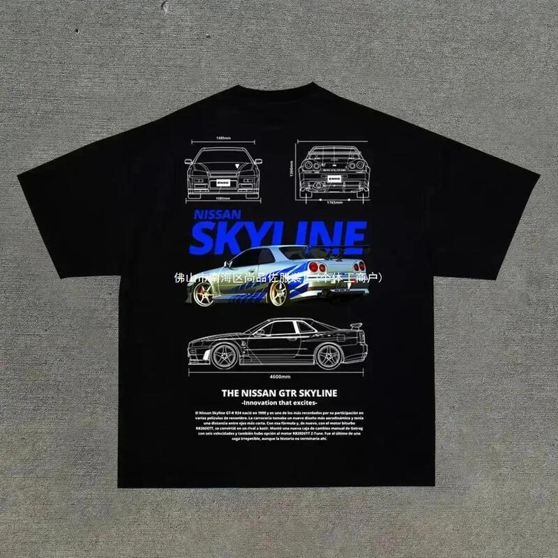 Cross-border European and American Amazon Porsche 911 Racing Printing Pictures Couple Cotton T-Shirt