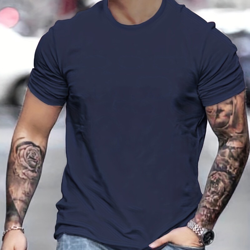 Men's Summer 100% Cotton Fashion Casual Loose Solid Color Multi-Color Options Sports Round Neck Short Sleeve T-Shirt Top Cartoon