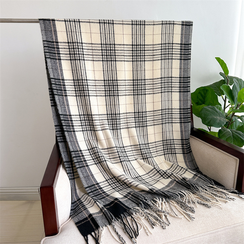450g Weight Scarf Classification Holiday, Daily Occasion Imitation cashmere Material Color Block Pattern Winter Season Women's Gender Printing Design Elegant, Simple Style, Classic Style Style New Plaid Artificial Cashmere Scarf Autumn And Winter Korean Style Simple All-Matching Warm Scarf Women's Thickened Tassel Shawl 9