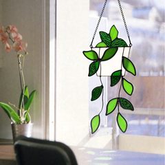 BOXCASAグリーン植物人工装飾、アクリル偽植物ガラス窓吊り装飾