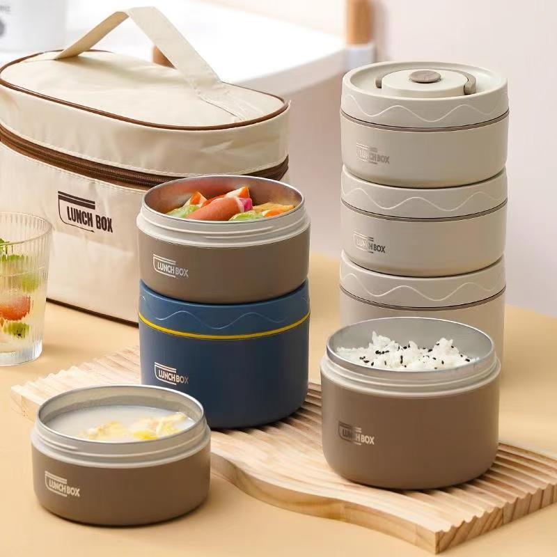 Caja de almuerzo de aislamiento térmico redonda de acero inoxidable para estudiantes portátil portátil de oficina portátil de alto valor sellado de la cara