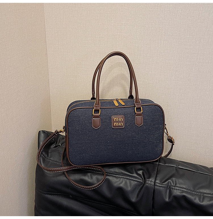 Bolsas de denim mujeres transfronterizas al por mayor nuevas bolsas de bolos portátiles de color de contraste tamaño de viaje de hombro