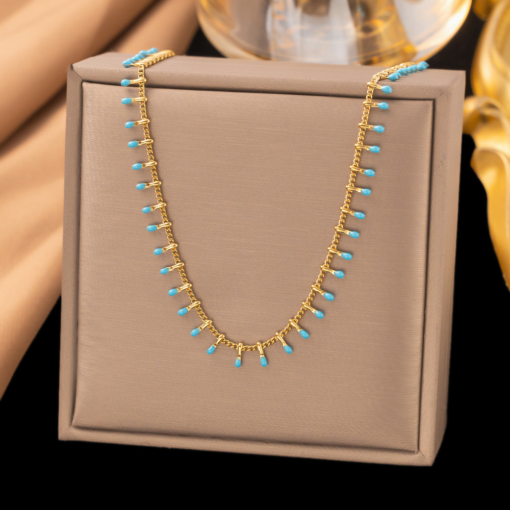 48【h6028】blue doudou y chain necklace gold