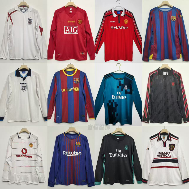 Vintage Long Sleeve Jersey Adult Real Madrid England Manchester United Basket AC Milan Major Seasons Classic Football