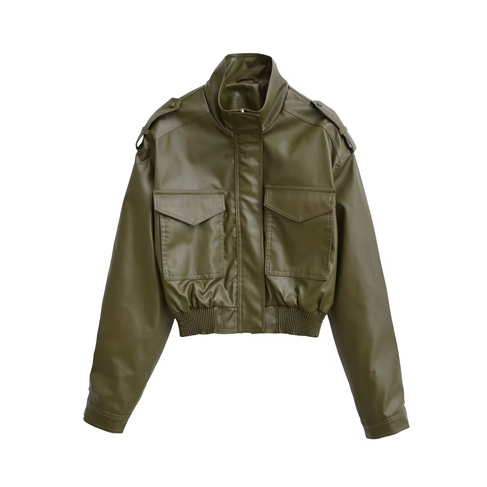 2025 Spring and Autumn New Pu Leather Jacket Stand Collar Short Leather Jacket Motorcycle Suit Small Zipper Top Women's Wholesale