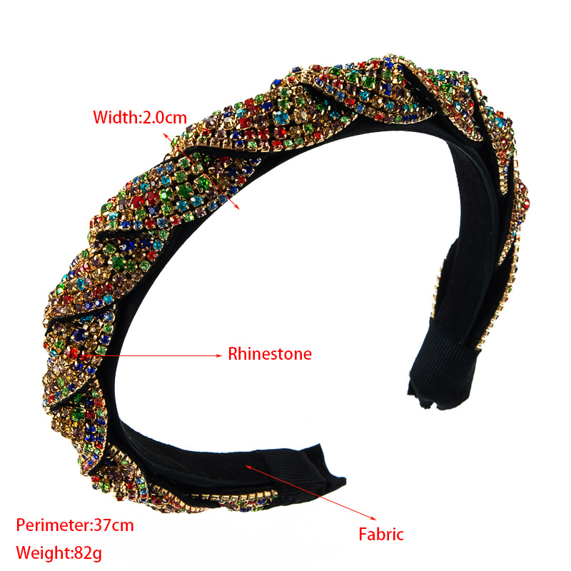 Hexing Stirnband Za Die Gleiche Retro-farbe Wasser Diamant Klauen Kettens Tange Kreuz Gewickeltes Stirnband Netto-promi-temperament Ball Kopfschmuck display picture 1