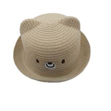 小熊帽儿童耳朵帽刺绣动物图案遮阳帽跨境日本儿童帽小孩帽