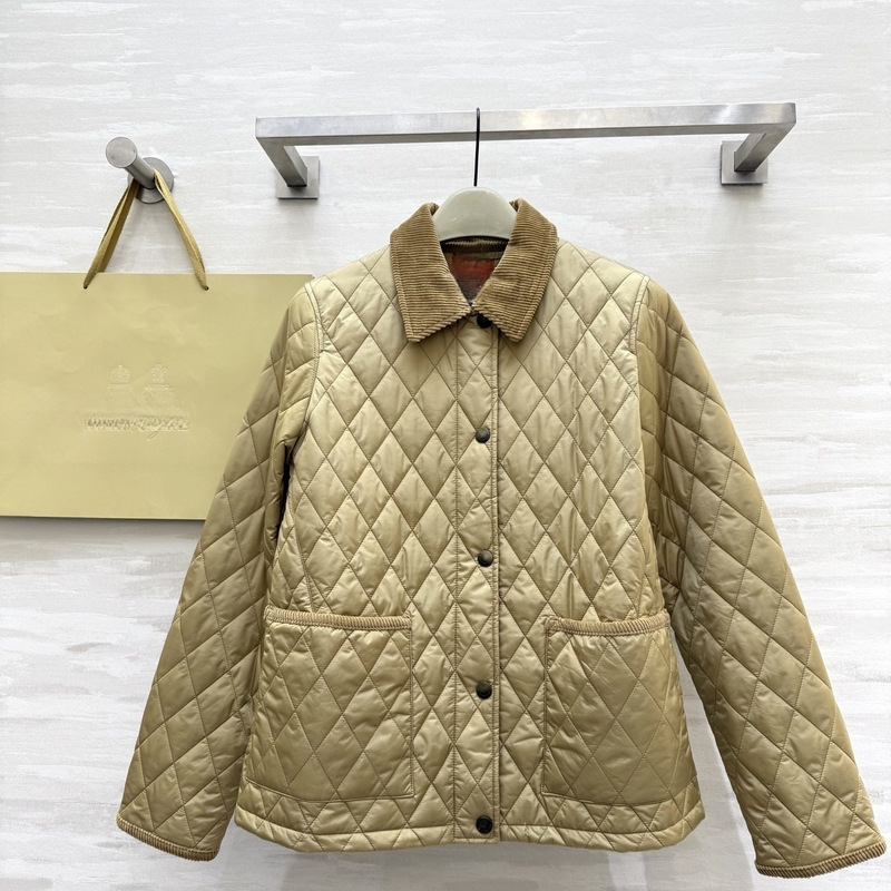 High-end version - B-brand quilted cotton jacket with plaid lining design, corduroy collar, contrasting colors, short style, new autumn/winter collection High-end version - B-brand quilted cotton jacket with plaid lining design, corduroy collar, contrasting colors, short style, new autumn/winter collection