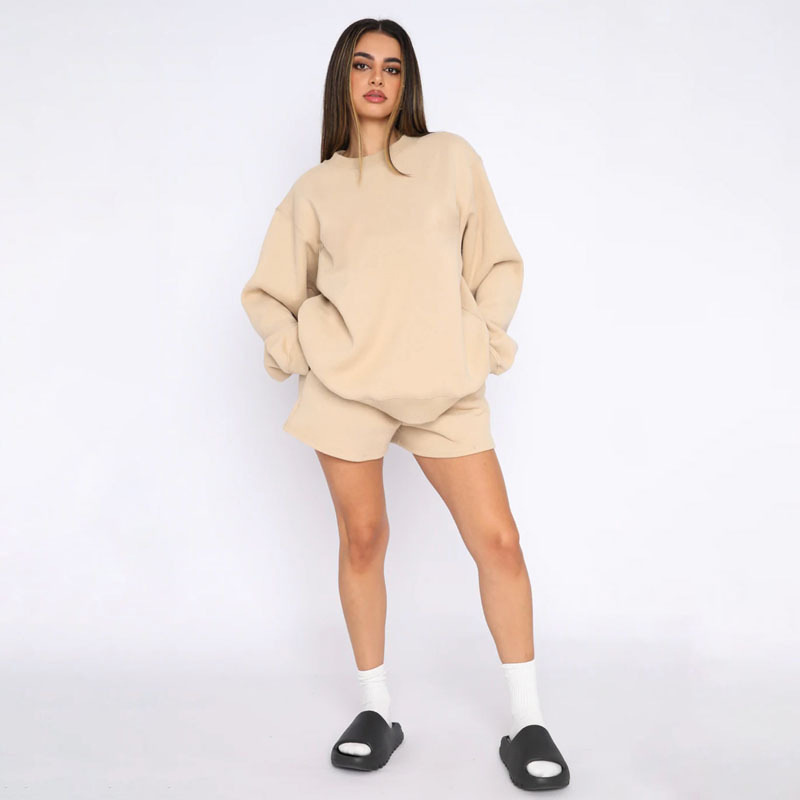 Women's Round Neck Pullover Sweatshirt Long Sleeve Solid Colour_voghion.com