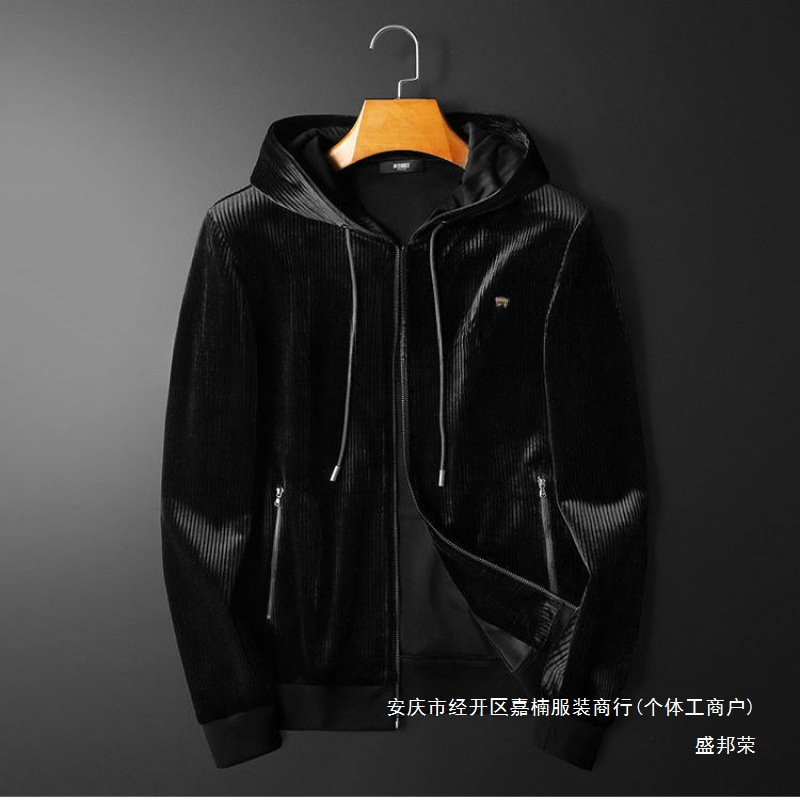 새로운 가을과 겨울 후드 캐주얼 스포츠 세트 골든 벨벳 투피스 남성복 느슨한 남성 재고