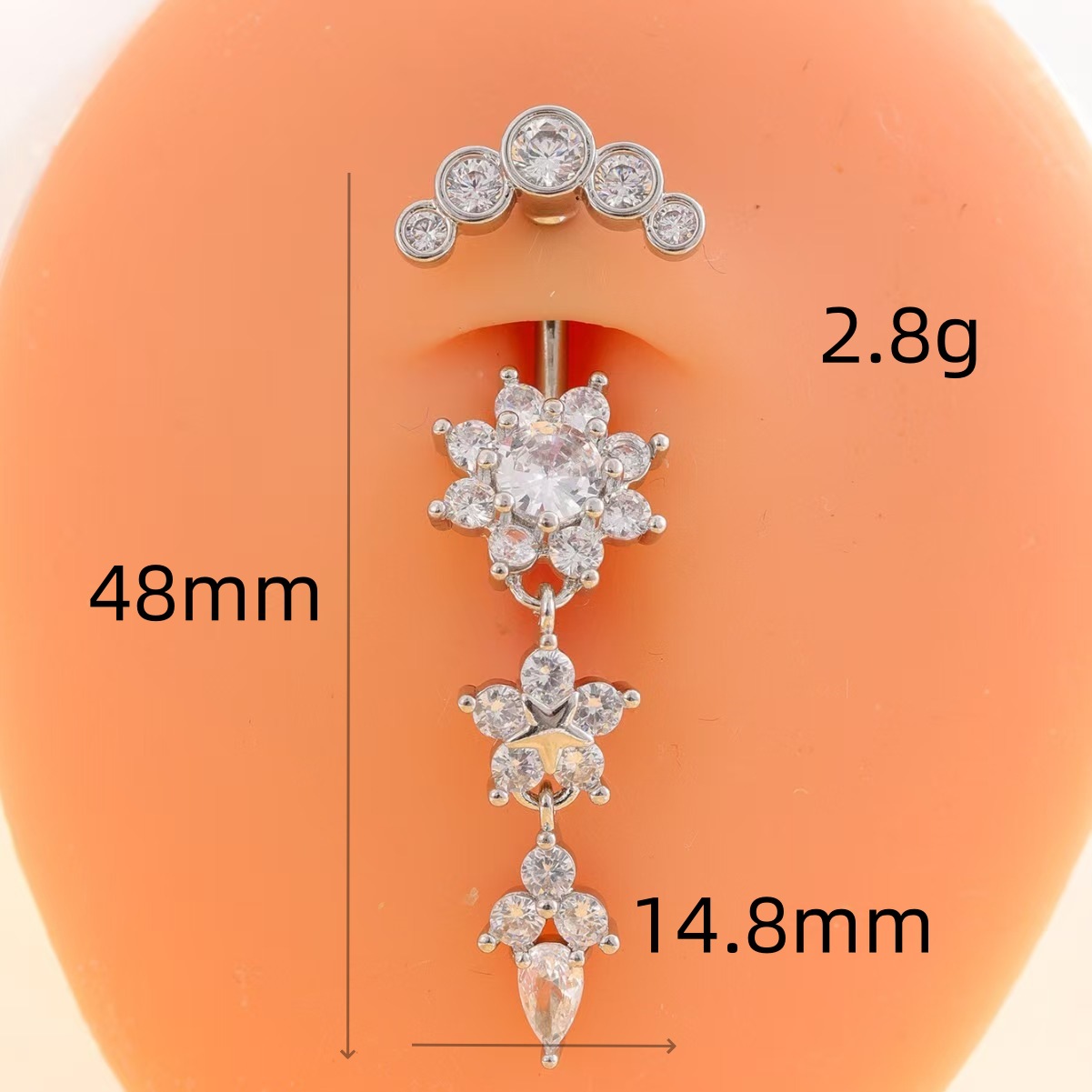 Silver pointed spike labret stud material detail
